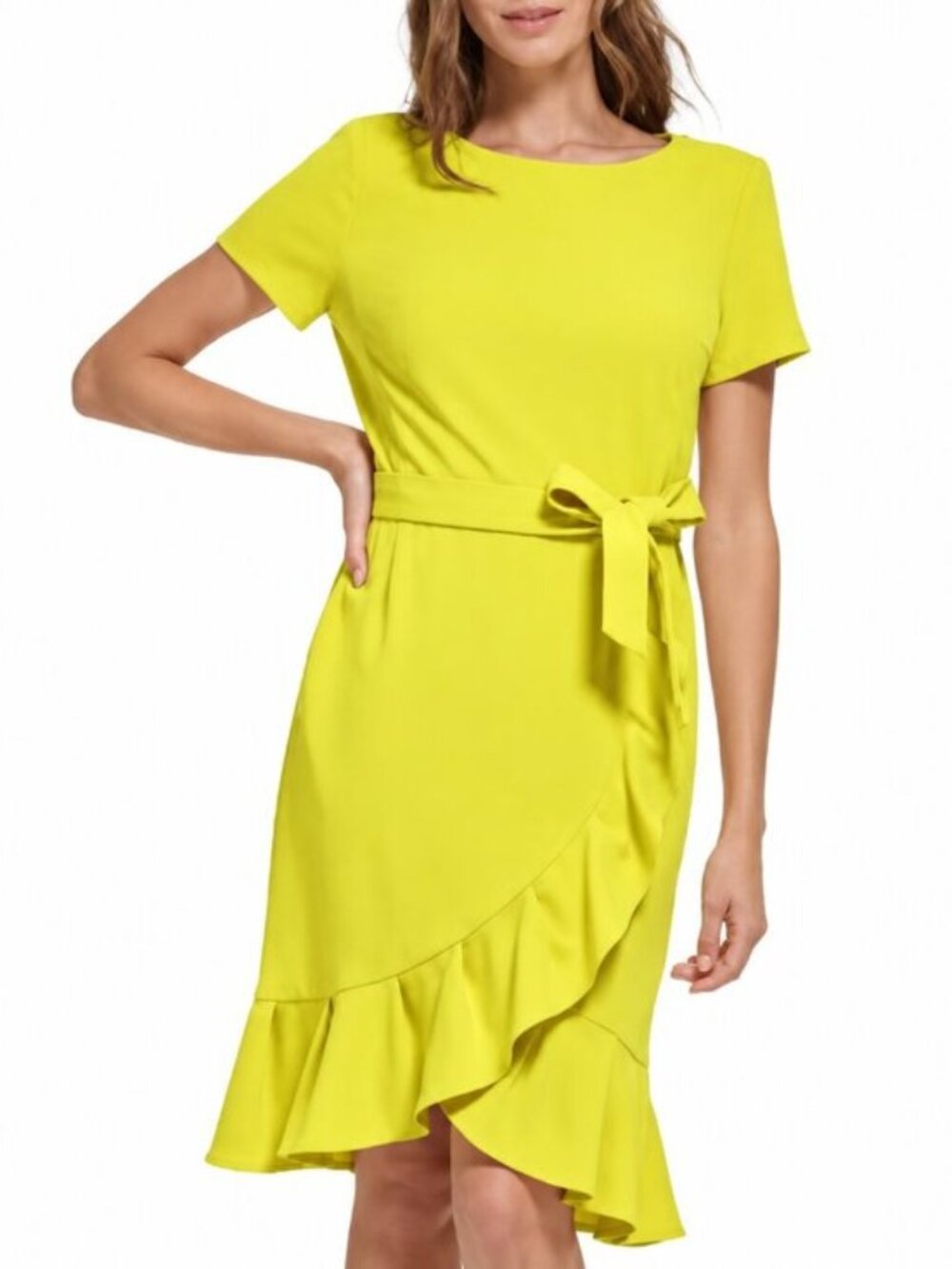 NWT Calvin Klein Yellow Ruffle Fit & Flare Dress